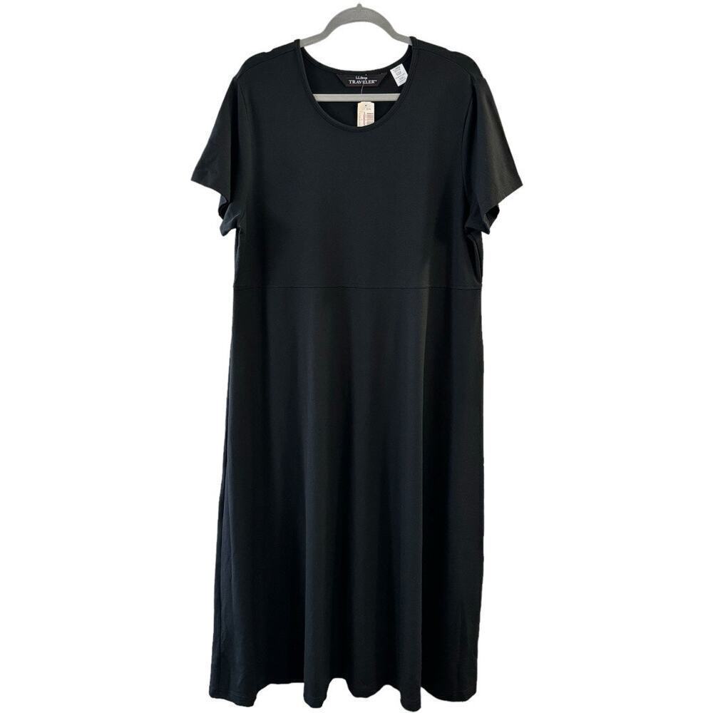 Vintage L.L. Bean Traveler Midi Dress Black Size XL Petite Deadstock